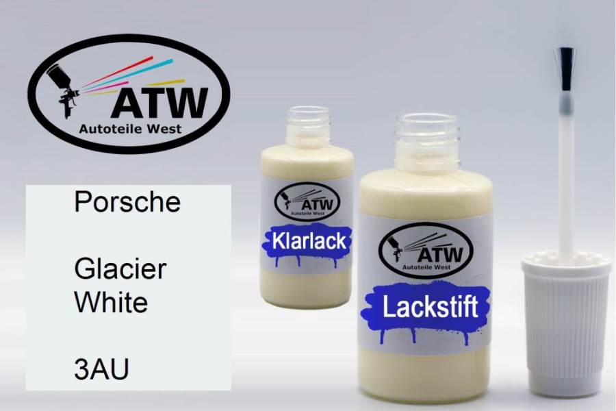 Porsche, Glacier White, 3AU: 20ml Lackstift + 20ml Klarlack - Set, von ATW Autoteile West.